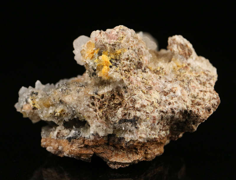 Calcite on Boltwoodite, Rossing Mine, Namibia