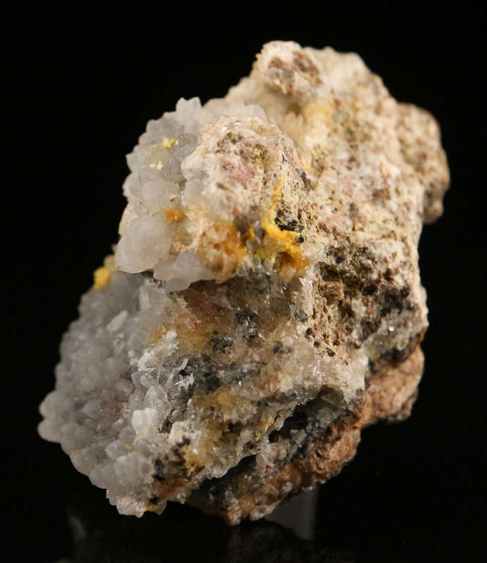Calcite on Boltwoodite, Rossing Mine, Namibia