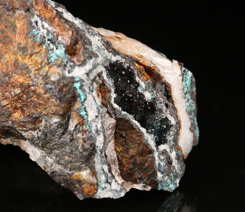 Calcite on Gaudefroyite on Matrix, N'Chwaning II, Northern Cape, South Africa