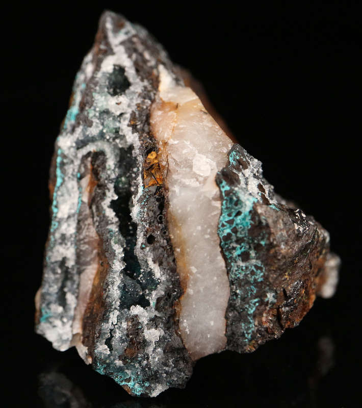Calcite on Gaudefroyite on Matrix, N'Chwaning II, Northern Cape, South Africa