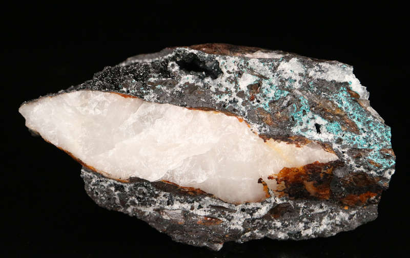 Calcite on Gaudefroyite on Matrix, N'Chwaning II, Northern Cape, South Africa