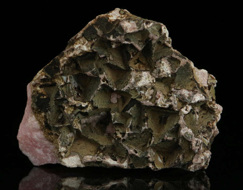 Manganite on Rhodochrosite,"N'Chwaning II Mine, Kalahari Manganese Field, Northern Cape, South Afric