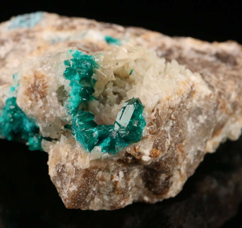 Dioptase on Calcite on Matrix, Kaokoveld Region, Namibia