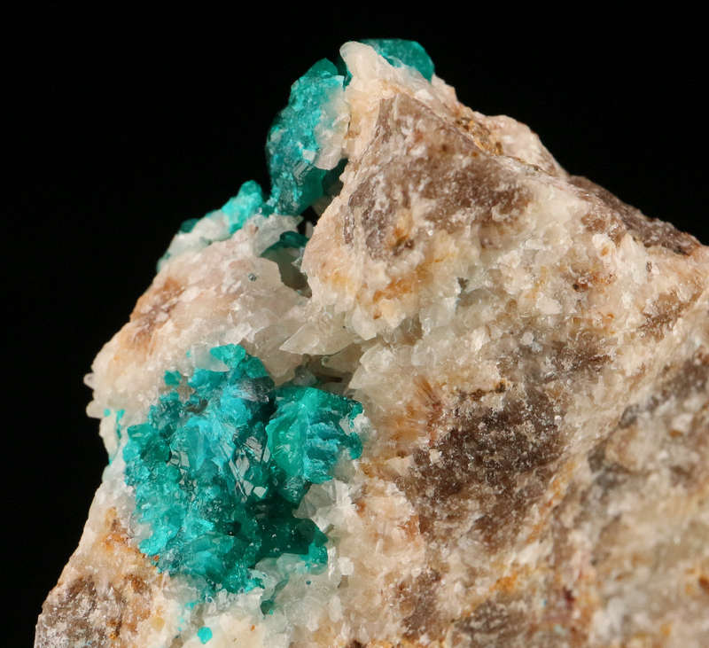 Dioptase on Calcite on Matrix, Kaokoveld Region, Namibia