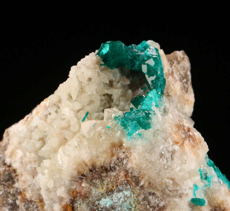 Dioptase on Calcite on Matrix, Kaokoveld Region, Namibia