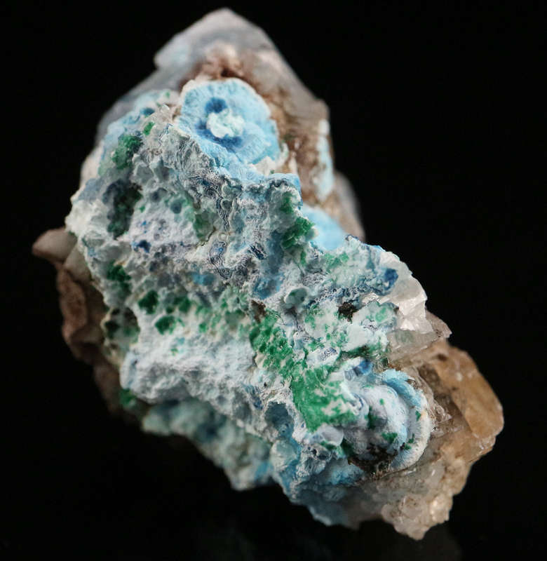 Shattuckite in Quartz with Calcite, Tantara Mine, DRC