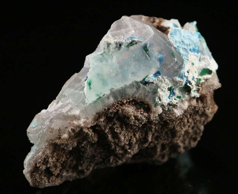 Shattuckite in Quartz with Calcite, Tantara Mine, DRC
