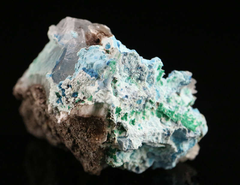 Shattuckite in Quartz with Calcite, Tantara Mine, DRC