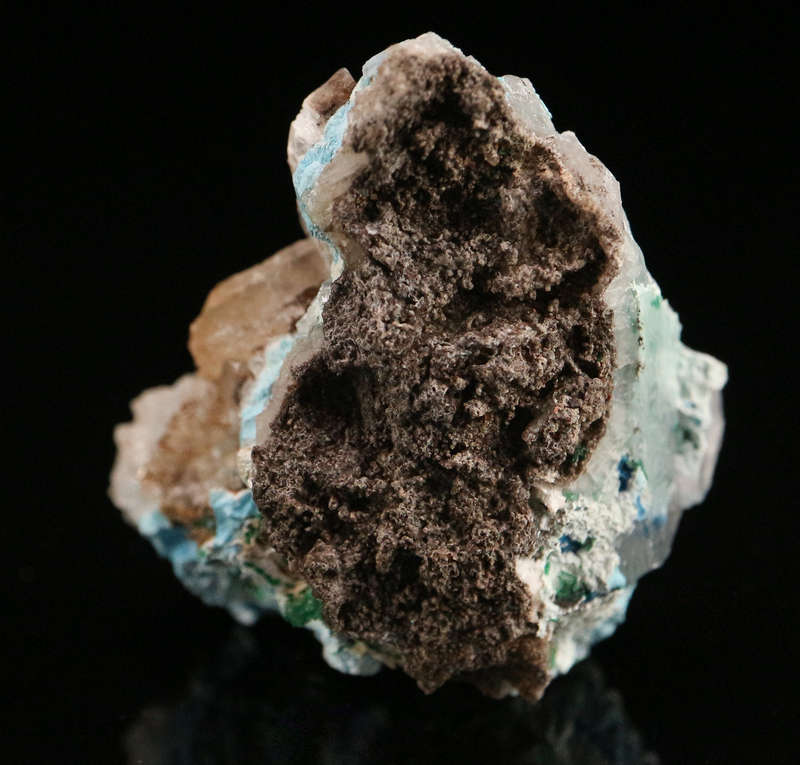Shattuckite in Quartz with Calcite, Tantara Mine, DRC