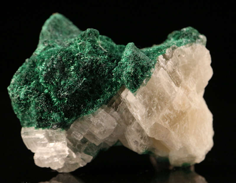 Calcite on Malachite, Mashamba West Mine, DRC