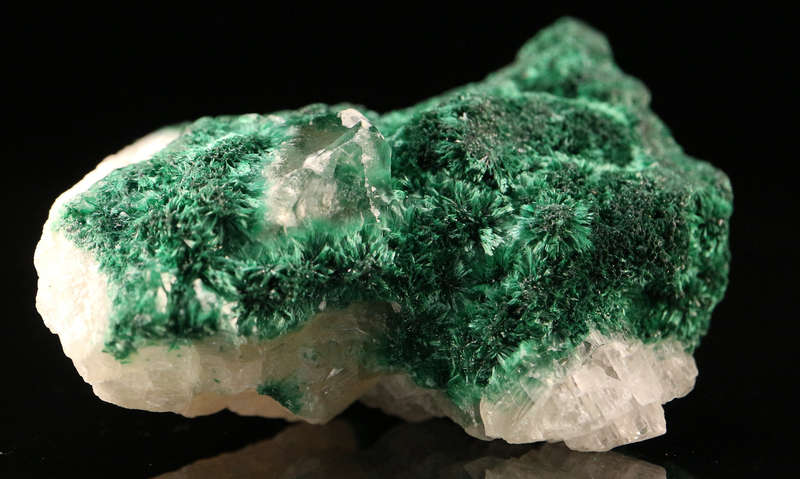Calcite on Malachite, Mashamba West Mine, DRC
