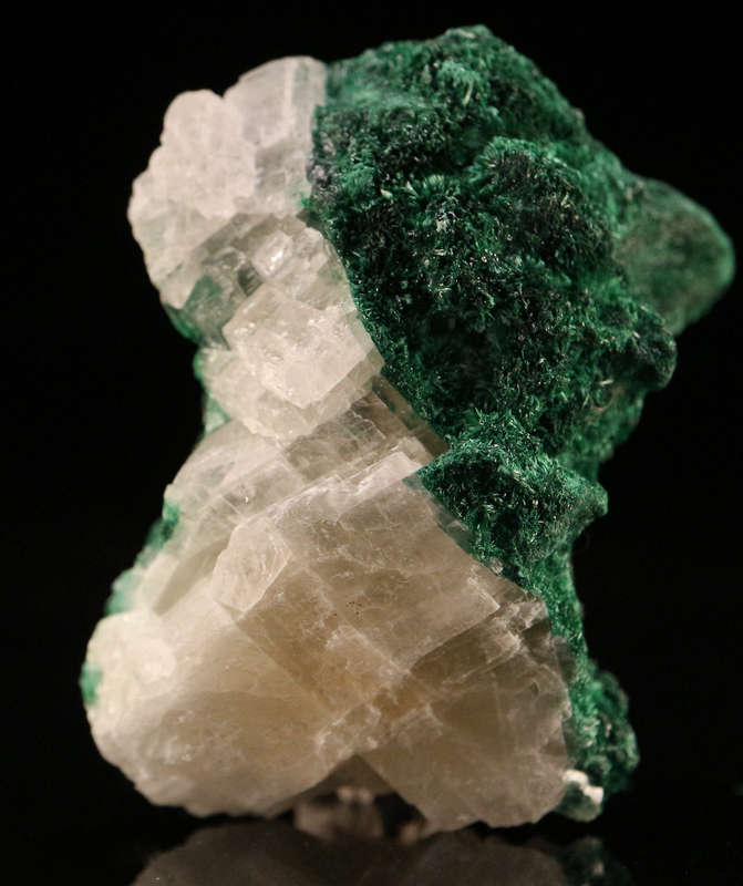 Calcite on Malachite, Mashamba West Mine, DRC