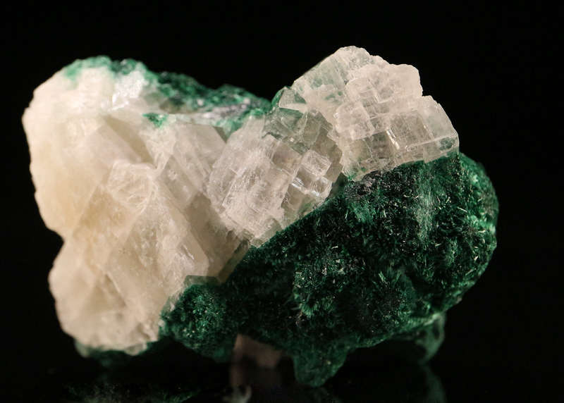 Calcite on Malachite, Mashamba West Mine, DRC