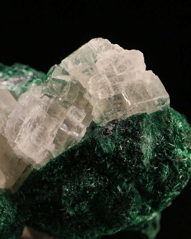 Calcite on Malachite, Mashamba West Mine, DRC