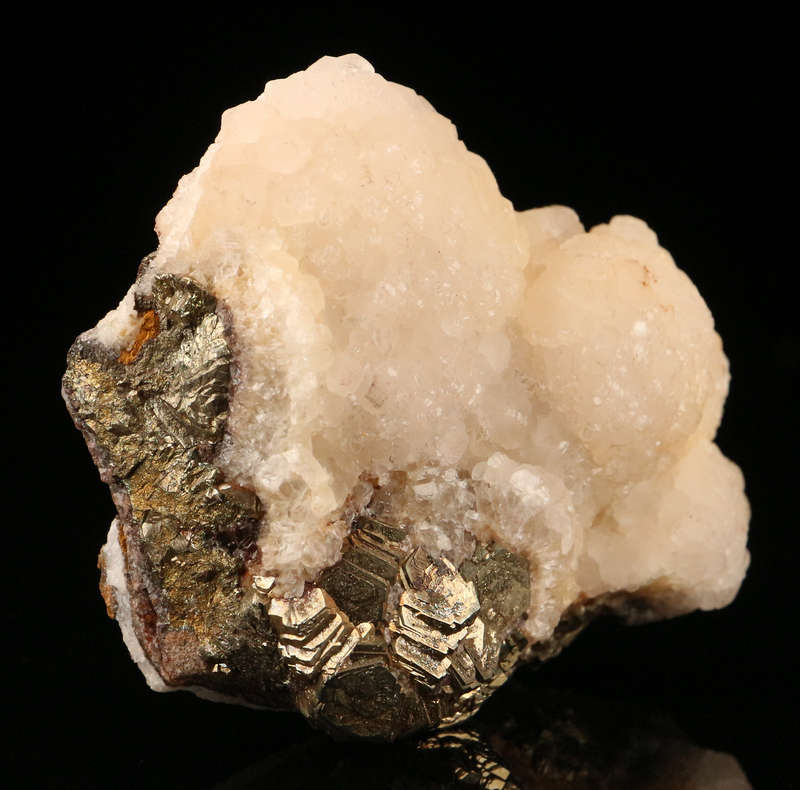 Calcite on Pyrite, "N'Chwaning II Mine, Kalahari Manganese Field, Northern Cape, South Africa. "