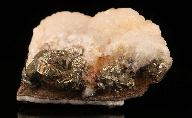 Calcite on Pyrite, "N'Chwaning II Mine, Kalahari Manganese Field, Northern Cape, South Africa. "