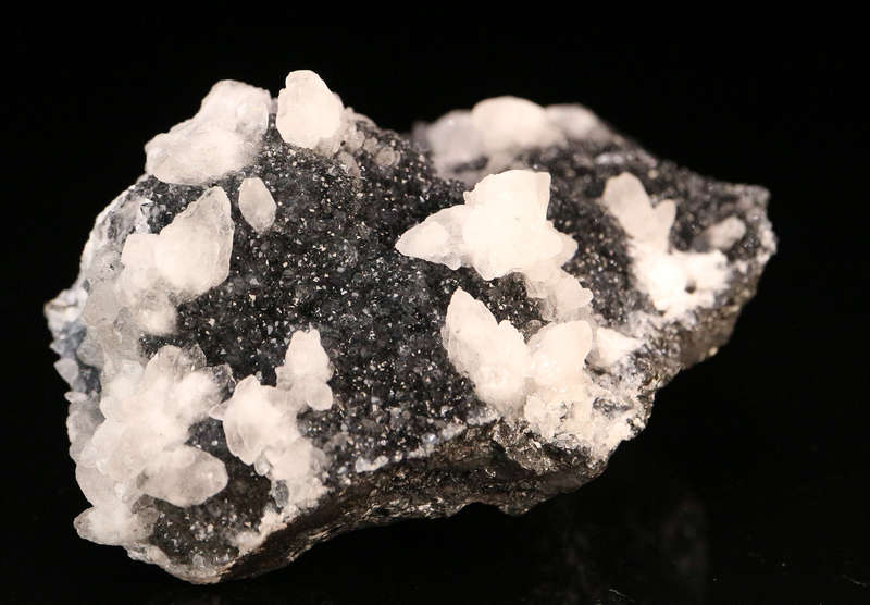 Calcite on Quartz on Manganite, N'Chwaning II, Northern Cape, South Africa