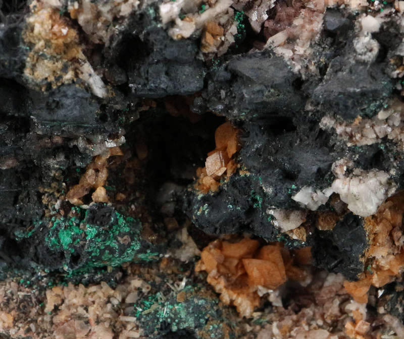 Dolomite, Mimetite & Wulfenite on Matrix, Tsumeb Mine, Namibia