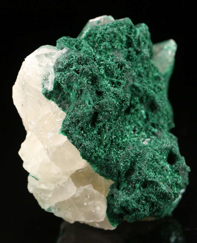 Calcite on Malachite, Mashamba West Mine, DRC
