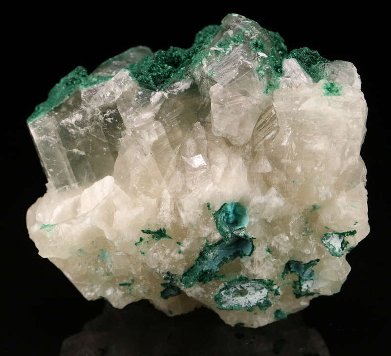 Calcite on Malachite, Mashamba West Mine, DRC
