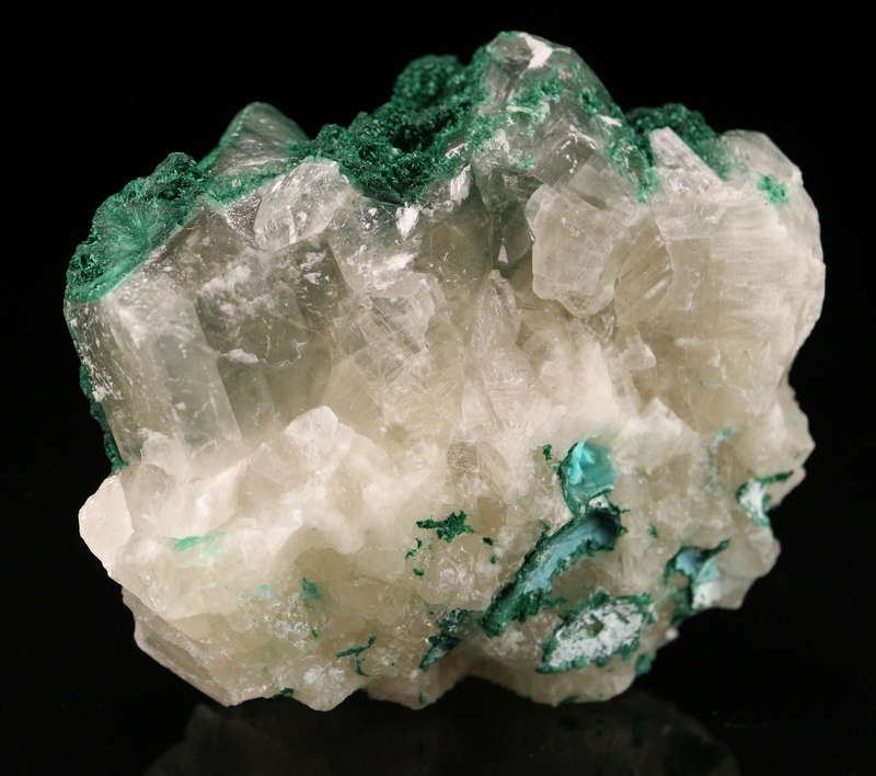 Calcite on Malachite, Mashamba West Mine, DRC