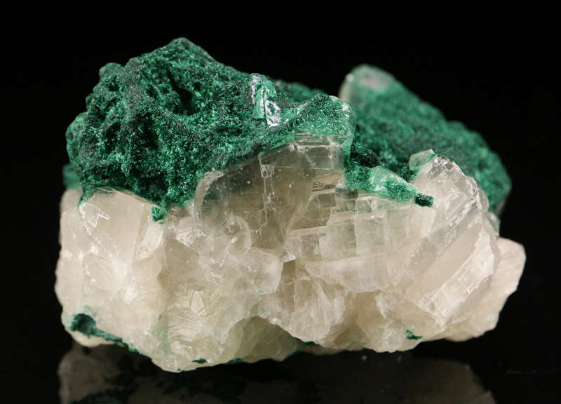 Calcite on Malachite, Mashamba West Mine, DRC