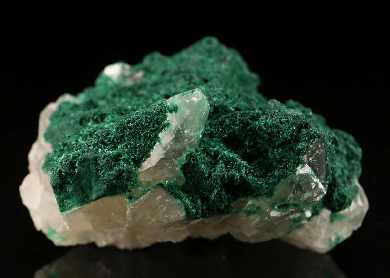 Calcite on Malachite, Mashamba West Mine, DRC
