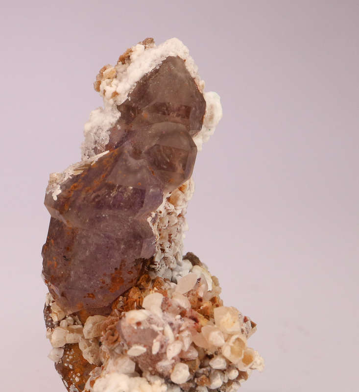 Calcite on Amethyst Quartz Cluster, Gobobosebberge Mnt, Namibia