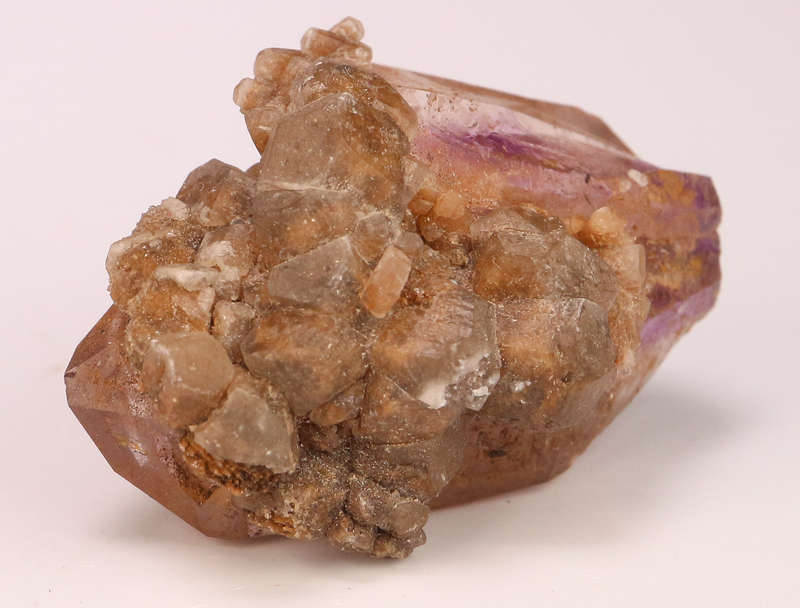 Calcite on Amethyst Quartz Point, Gobobosebberge Mnt, Namibia