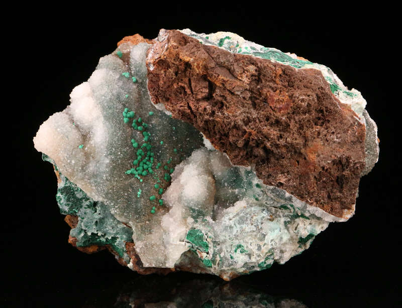 Malchite on Quartz on Matrix, Tenke Fungurume, DR Congo