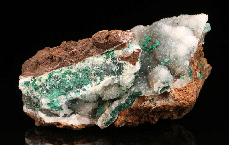 Malchite on Quartz on Matrix, Tenke Fungurume, DR Congo