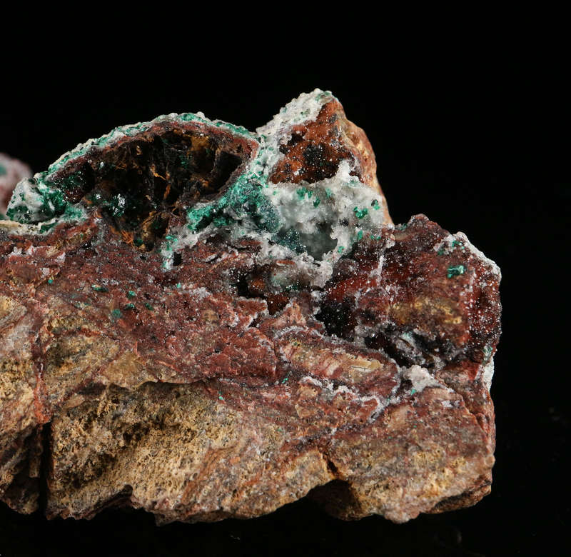Malachite on Quartz on Chrysocolla, Tenke Fungurume, DR Congo