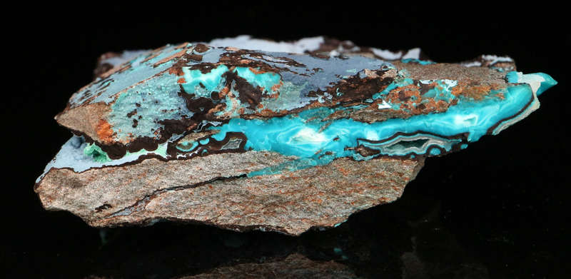 Plancheite, Chrysocolla & Malachite on Matrix, Skorpion Mine, Karas Region, Namibia