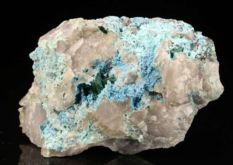 Malachite. Shattuckite on Quartz, Kaokoveld Region, Namibia