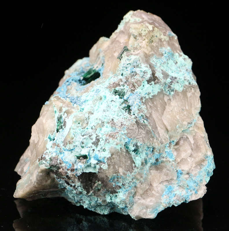 Malachite. Shattuckite on Quartz, Kaokoveld Region, Namibia