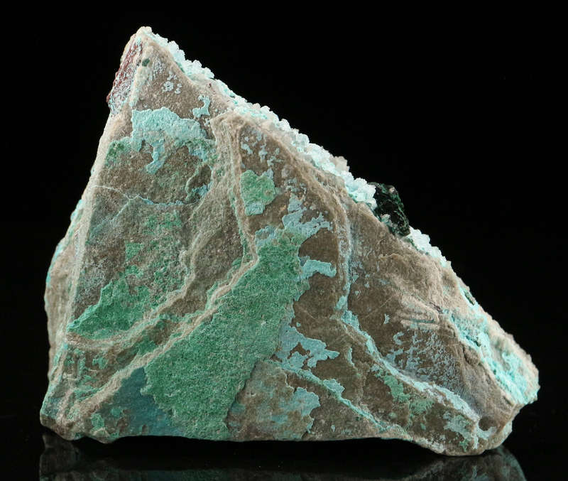 Malachite on Quartz on Chrysocolla on Matrix, Tenke Fungurume, DR Congo