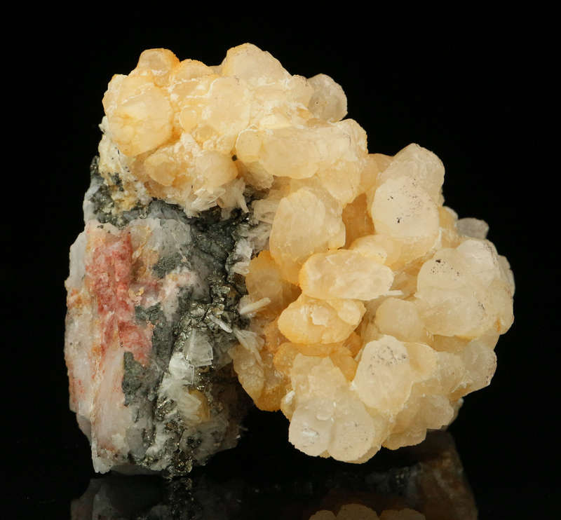 Calcite, Baryte, Pyrite on Matrix,"N'Chwaning II Mine, Kalahari Manganese Field, Northern Cape, Sout