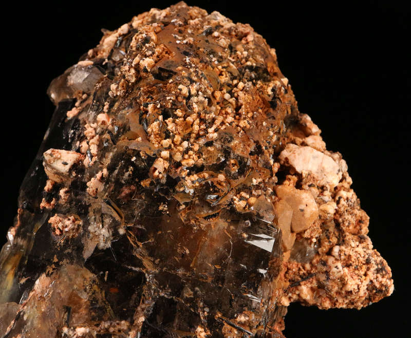 Orthoclase, Aegirine on Smoky Quartz XLS, Zomba Mnt, Malawi
