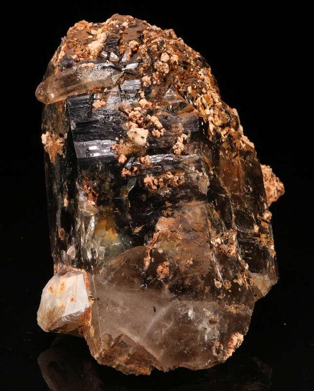Orthoclase, Aegirine on Smoky Quartz XLS, Zomba Mnt, Malawi