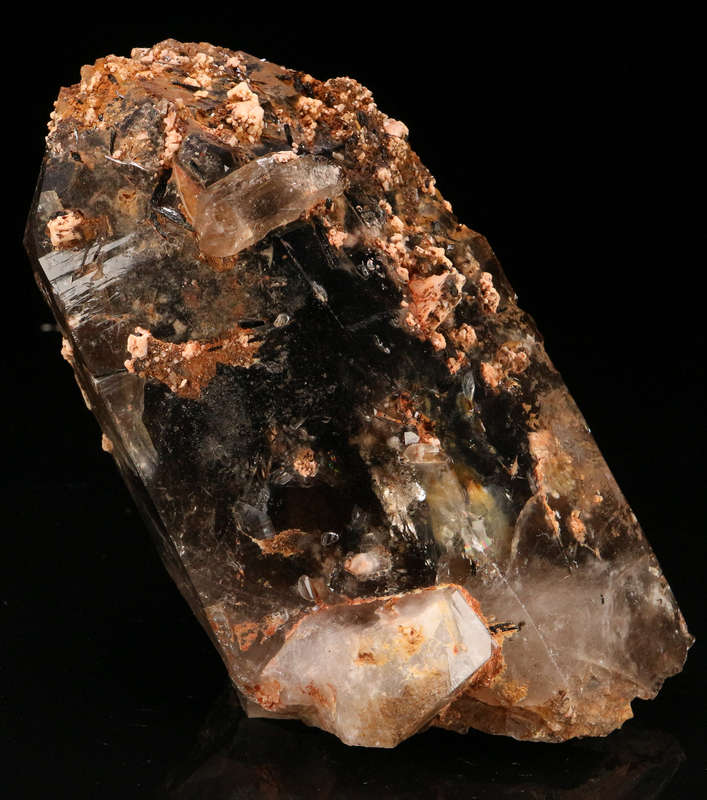 Orthoclase, Aegirine on Smoky Quartz XLS, Zomba Mnt, Malawi