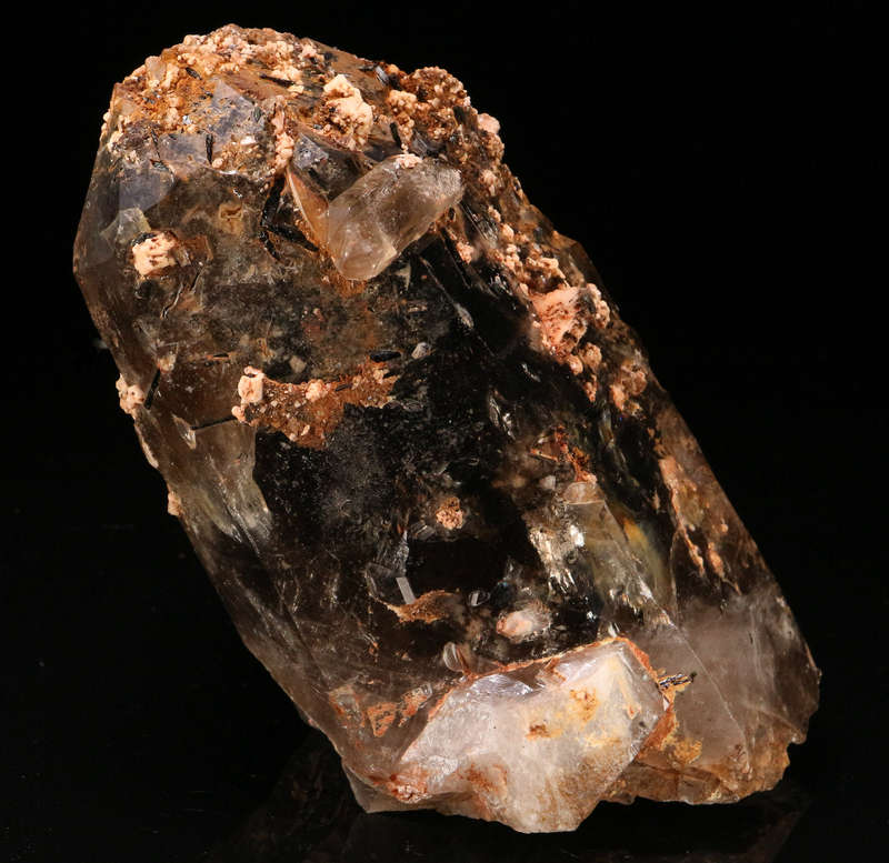 Orthoclase, Aegirine on Smoky Quartz XLS, Zomba Mnt, Malawi