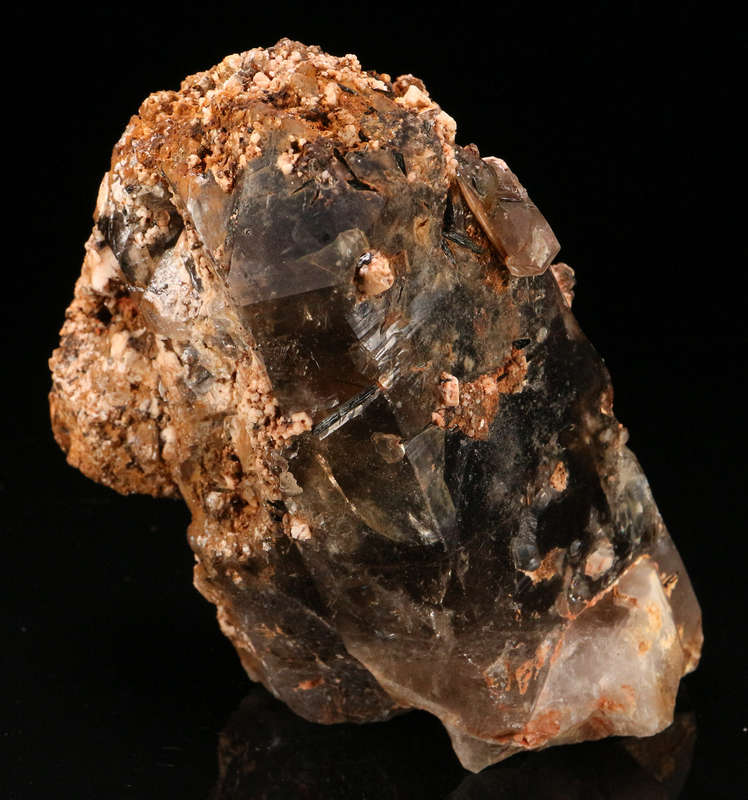 Orthoclase, Aegirine on Smoky Quartz XLS, Zomba Mnt, Malawi