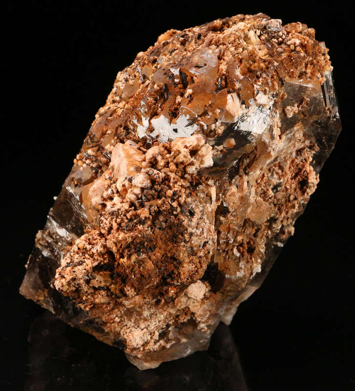 Orthoclase, Aegirine on Smoky Quartz XLS, Zomba Mnt, Malawi