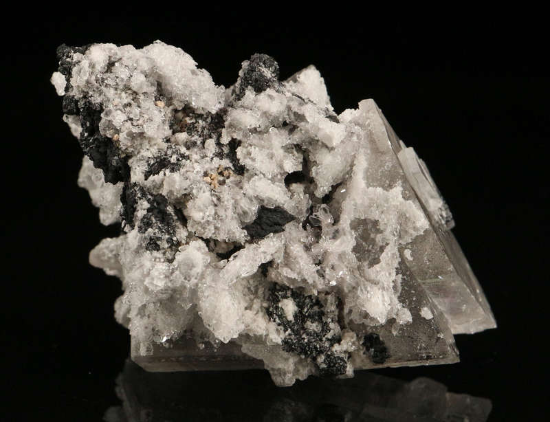 Calcite on Hausmannite, "N'Chwaning II Mine, Kalahari Manganese Field, Northern Cape, South Africa "