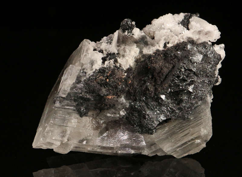 Calcite on Hausmannite, "N'Chwaning II Mine, Kalahari Manganese Field, Northern Cape, South Africa "