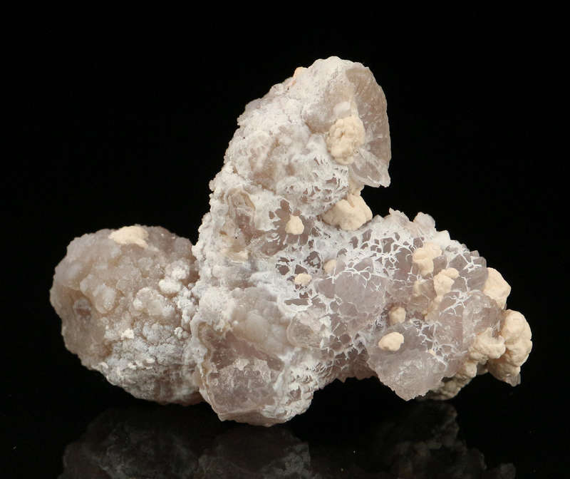 Calcite on Amethyst Quartz Cluster,"N'Chwaning III Mine, Kalahari Manganese Field, Northern Cape, So