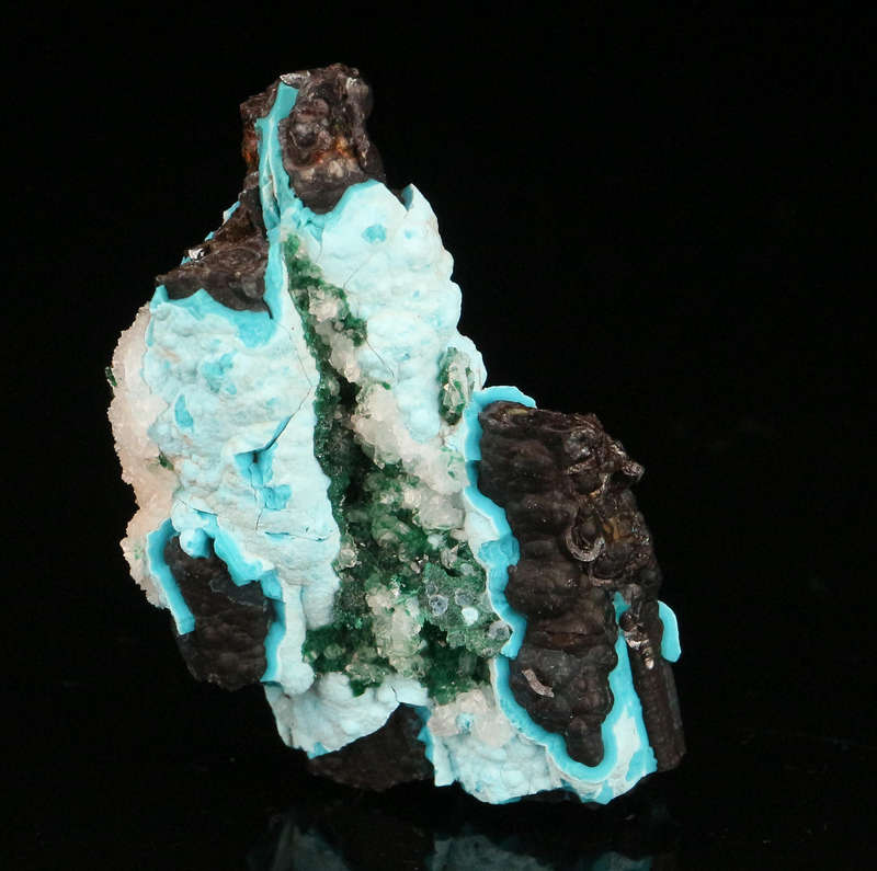 Malachite, Quartz on Chrysocolla, Skorpion Mine, Karas Region, Namibia