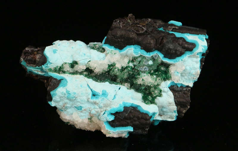 Malachite, Quartz on Chrysocolla, Skorpion Mine, Karas Region, Namibia