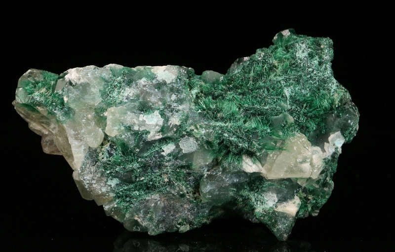 Calcite on Malachite, Mashamba West Mine, DRC