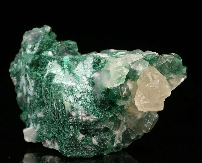 Calcite on Malachite, Mashamba West Mine, DRC